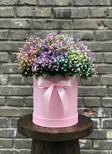 Цветочная композиция из Гипсофила и Розы в шляпной коробке в Аксае Республика Дагестан