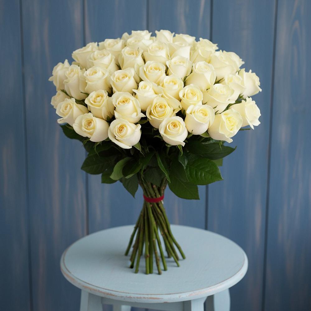 Букет 51 Белая роза Эдлесс Лав в Аксае Республика Дагестан