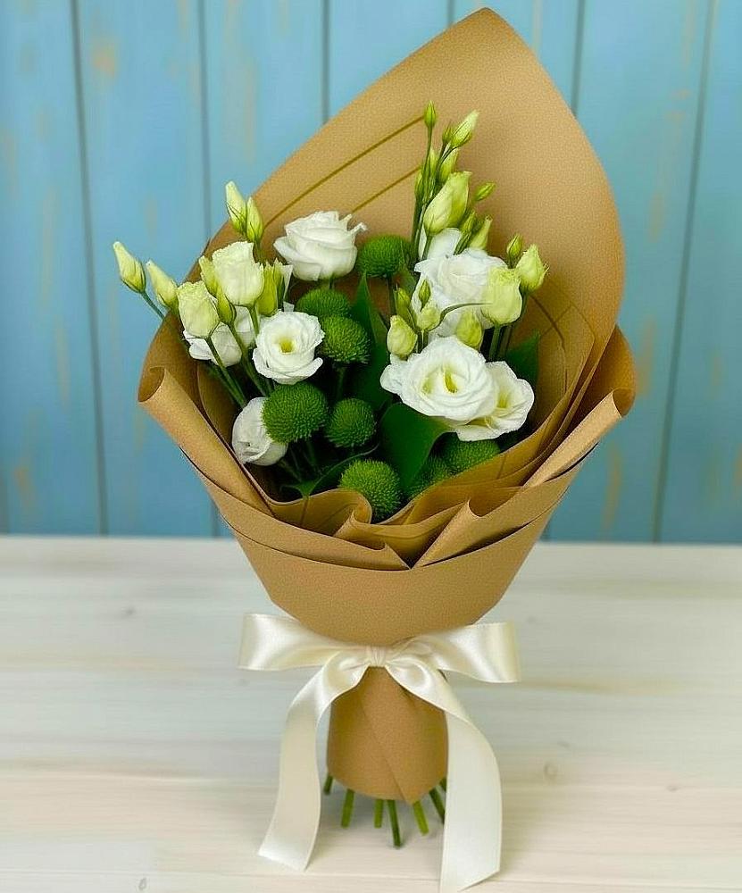 Букет цветов из: Хризантемы и Лизиантусы в Аксае Республика Дагестан