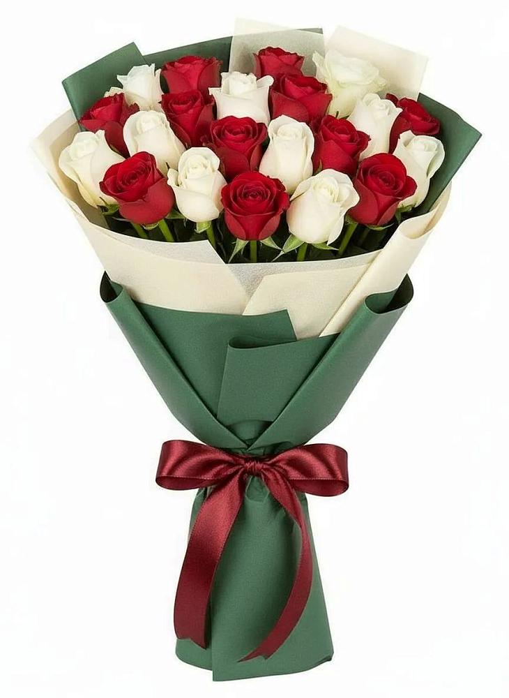 Букет Микс из красных и белых роз в Аксае Республика Дагестан