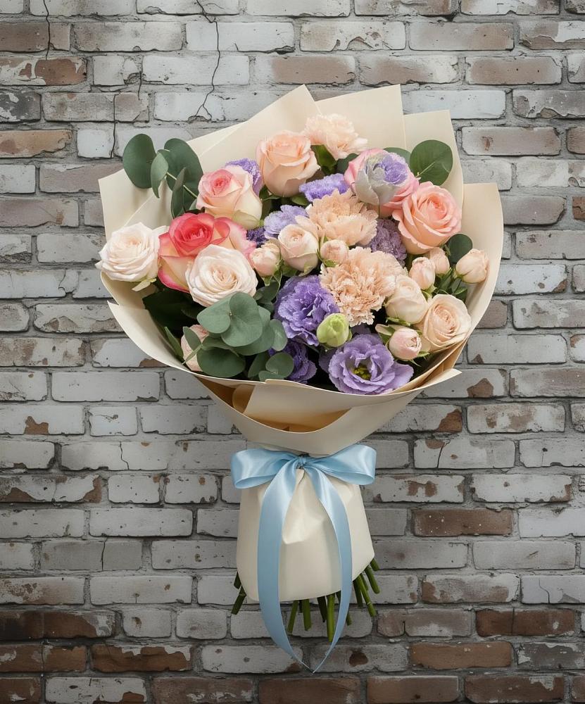 Букет цветов из: Розы, Лизиантусы и Гвоздики в Аксае Республика Дагестан