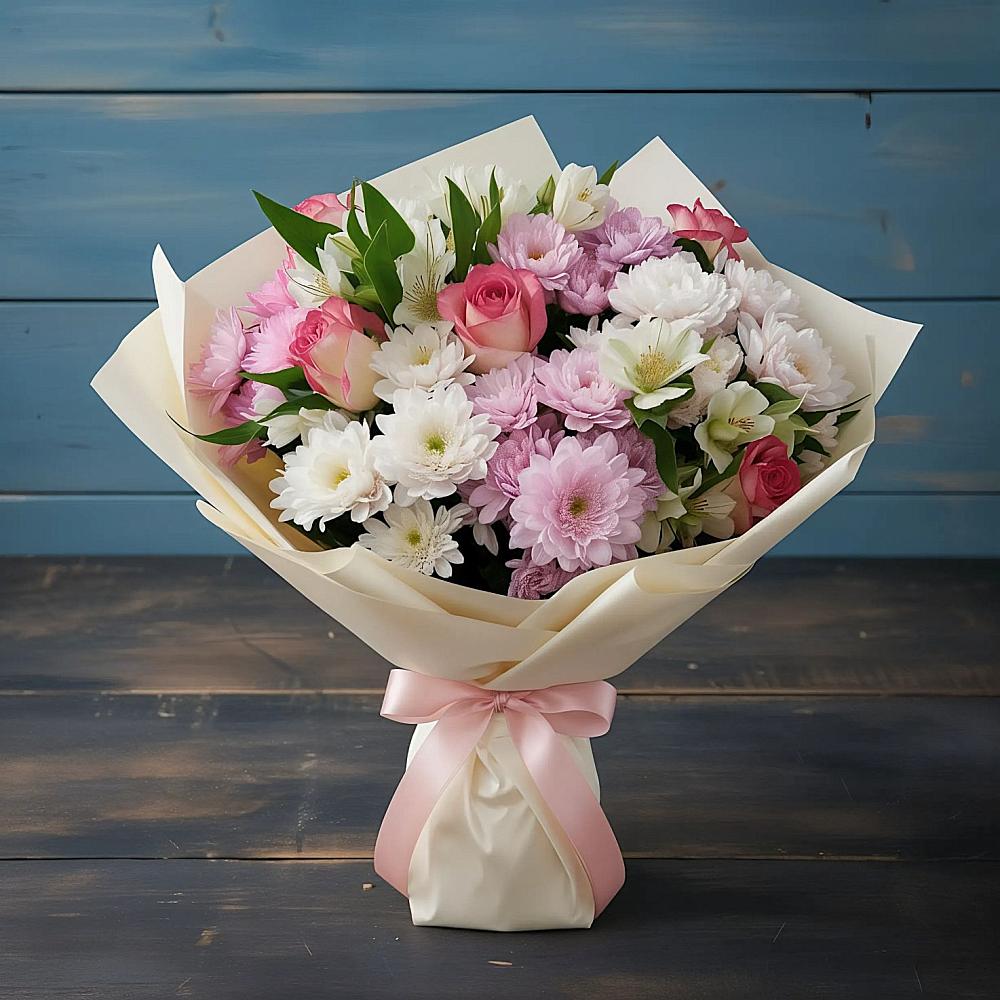 Букет цветов из: Хризантемы, Альстромерии и Розы в Аксае Республика Дагестан